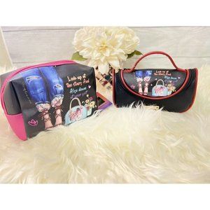 Women Makeup Bags Set Nikky Lee of Lovey Feet Black Pink Gold Zipper New